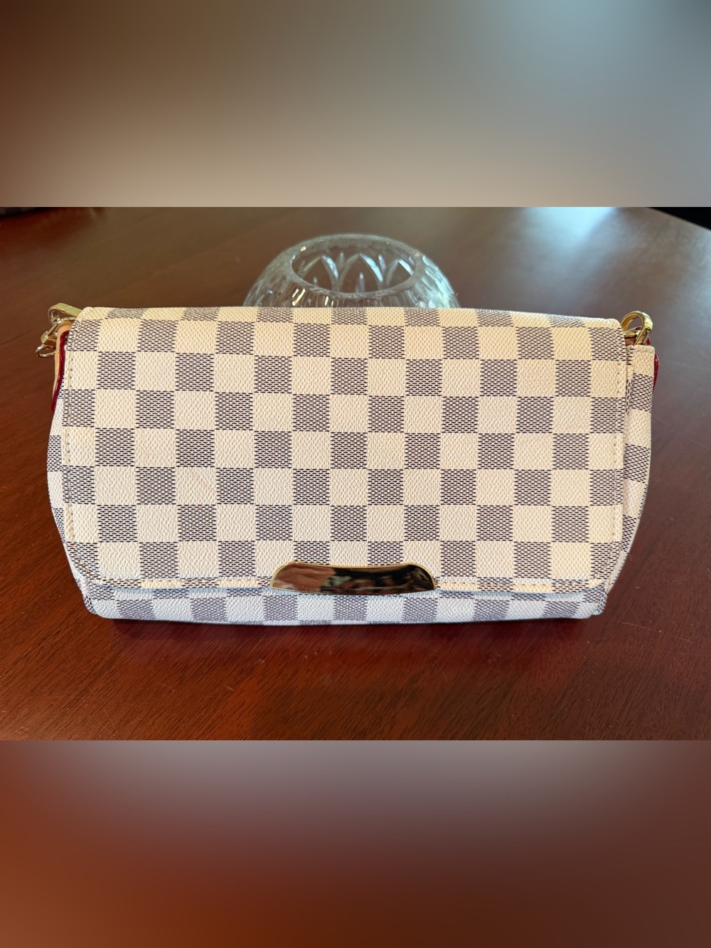Women’s Checkered Wallet Clutch in Cream and Brown